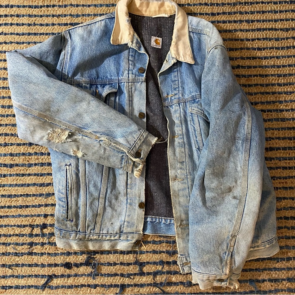 Vintage Tattered Worn Carhartt Jean Denim Worker Jacket